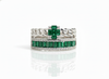 0.90 carat Natural Emerald Baguettes And Diamond Double chain Band Engagement Ring