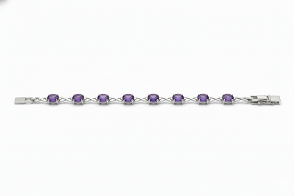 Oval Amethyst Station Bracelet in 14k gold – Elegant Gemstone Jewelry
