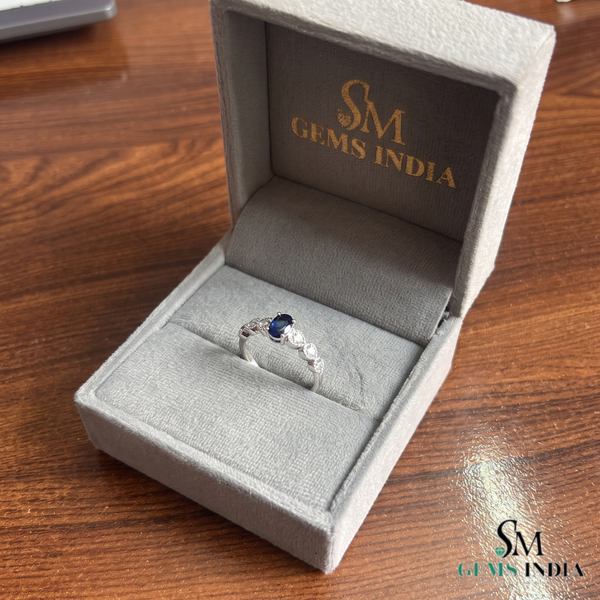 Oval Blue Sapphire Ring With Sparkling Diamond Details - Promise ring