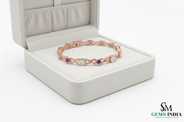 Infinity Link Amethyst Diamond Bracelet for Women - Fine Gold Jewelry