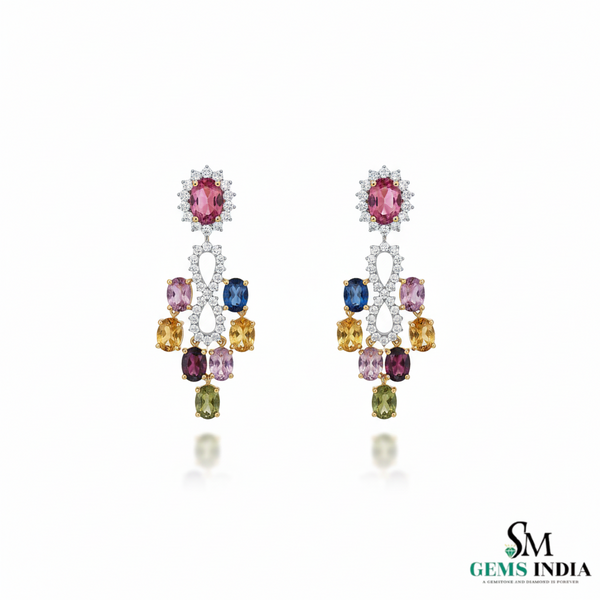 Oval shape Multicolor Gemstone Chandelier Earrings – Luxury Statement Drop Design