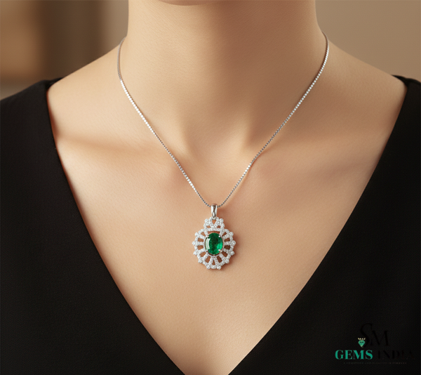 Oval Natural Emerald Diamond Halo Pendant – Fine Gold Jewelry