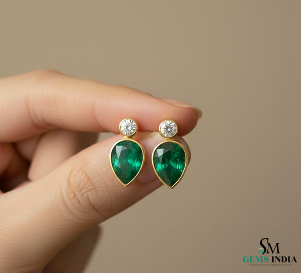 Teardrop Emerald Diamond Stud Drop Earrings – Fine Emerald Jewelry