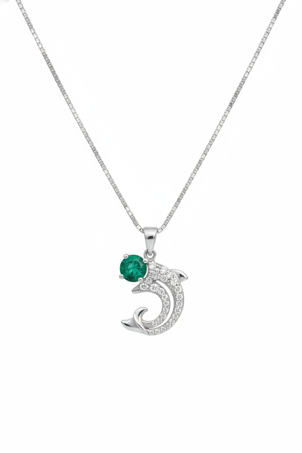 1.10 Carats Natural Emerald and diamond Dolphin Pendant for Womans in 14k Solid Gold