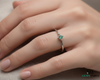 Round Emerald Solitaire Ring – Minimalist Natural Green Emerald Promise Ring
