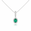 2 carat Oval cut 14K Gold Natural Emerald Halo Pendant with Dainty Diamond Accents