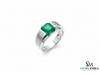Men's Emerald and Diamond Wedding Band Ring, 18k Gold, May Birthstone