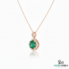 Round Emerald and Diamond Halo Pendant in 18K Gold May Birthstone Jewelry