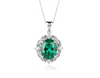 4.3 CARAT Oval Emerald and Diamond Halo Pendant in Solid Gold Timeless Green Gemstone Jewelry