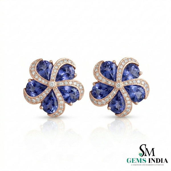 Elegant Tanzanite Blossom Stud Earrings with Diamonds