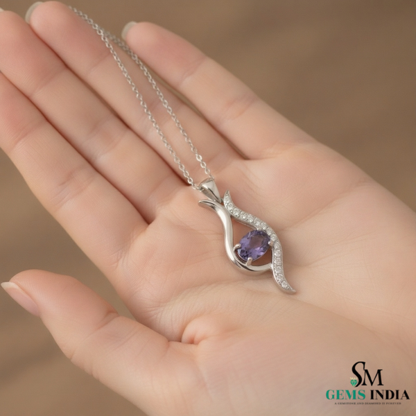 Natural Oval Tanzanite Diamond Accent Gold Pendant - anniversary gift for her