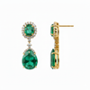 Natural Emerald Diamond Dangle Earrings: 18K Gold Pear Oval Green Gemstone Jewelry