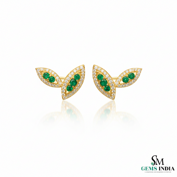 Minimalist Round Emerald Diamond Marquise design Stud Earrings