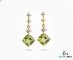Cushion Cut Natural Peridot Diamond Dangle Earrings