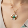 Natural Emerald Floral Swirl Pendant in Gold – Diamond Accent Pendant
