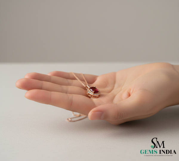 Vintage Style Oval Cut Natural Ruby and Diamond Halo Pendant in 18k Gold