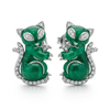 Mouse Style Natural Emerald And Diamond Carving Animal Stud Earrings For Women