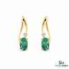 Classic Oval Emerald & Diamond Curved Drop Earrings