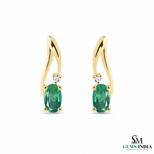 Classic Oval Emerald & Diamond Curved Drop Earrings