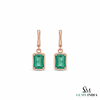 Emerald Cut Natural Emerald 14k Gold Dangle Earrings Diamond Halo Women Earring