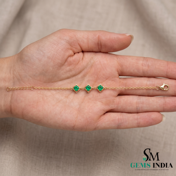 Minimal Round Emerald Trio Bracelet – Elegant Everyday Jewelry