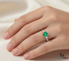 Round Cut Green Emerald Ring with Side Baguette Diamonds – Minimalist Fine Jewelry