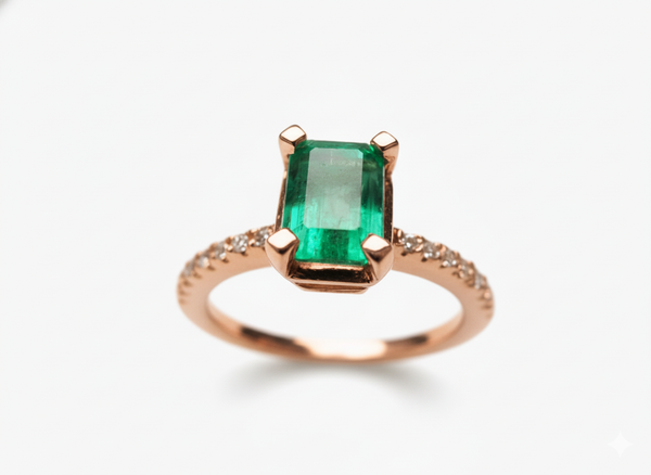 2 carat Emerald cut Engagement Ring Natural Zambian Emerald and Diamonds in 14k Solid Gold Ring