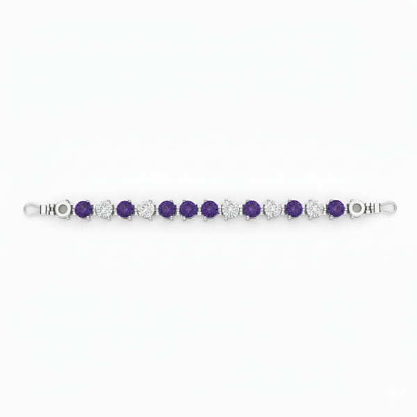 Round Natural Amethyst Diamond Bracelet for Women - Fine Gold Jewelry