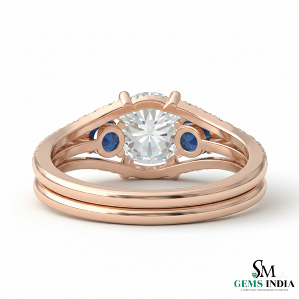 Round Cut Blue Sapphire & Diamond Two Stone Ring - Toi et moi Ring (Copy)