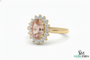Luxury Oval Morganite Halo Ring with Diamonds - Blush Pink Engagement Ring