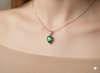 1.90 carat Natural Teardrop Emerald Pendant Necklace in 14k Gold with Diamond Accent