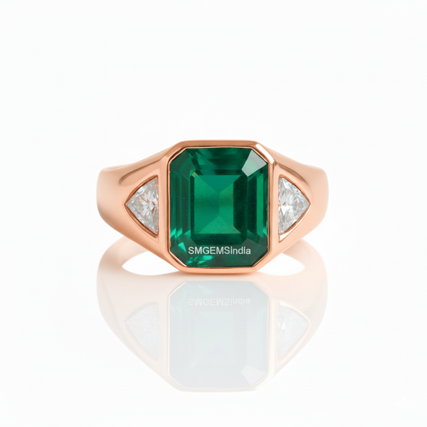 Natural Emerald And Triangle Diamond Ring 10.20 Carats Engagement Ring in 14K gold