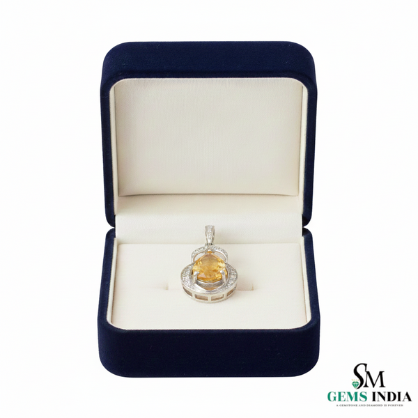 Teardrop Natural Citrine Pendant with Diamond Frame