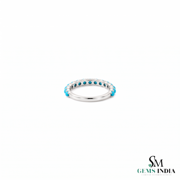Turquoise Eternity Band Ring With Round Blue Turquoise Stones – Minimalist Stackable Ring