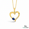 Oval shape Blue Sapphire & Diamond Heart Pendant - Fine Gold Jewelry