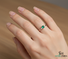 Round Emerald and Diamond Accent Ring in Solid Gold – Dainty Promise Ring