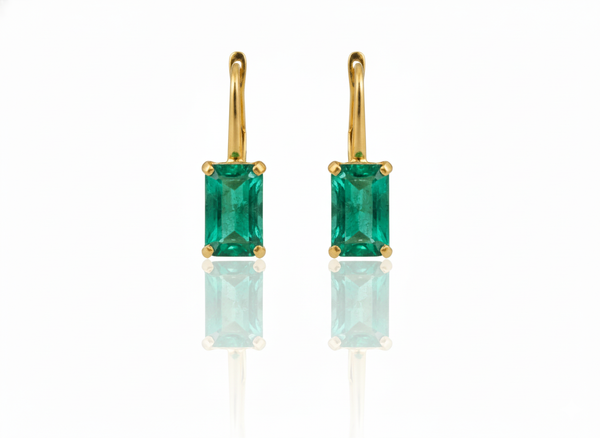 3 carats Emerald cut natural emerald stud earrings Rectangular Gemstone Drops