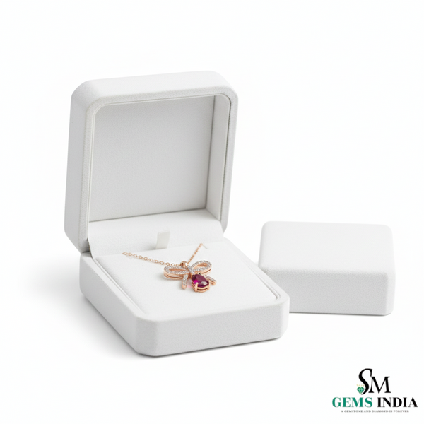 Chic Bow-Inspired Pear Ruby & Diamond Pendant in 14k gold Elegant Fine Jewelry