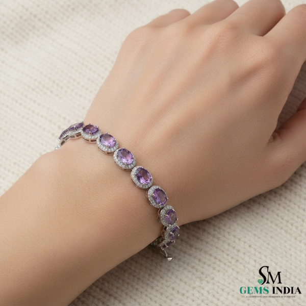 February Birthstone Amethyst and Diamond Halo Bracelet