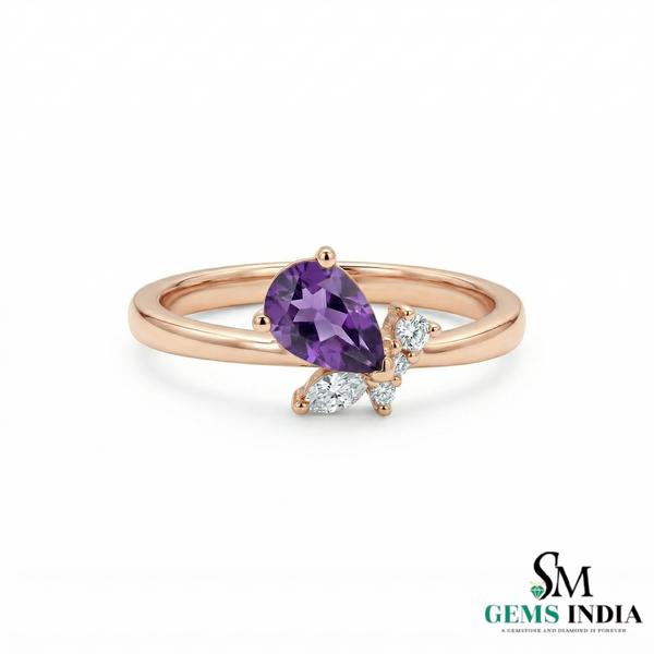 Purple Amethyst Pear Ring with Marquise Diamond Detail – Fine Jewelry