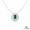 Emerald Cut Green Emerald & Diamond Halo Pendant Necklace