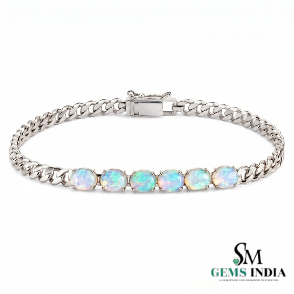 Oval Opal Cuban Link Bracelet - Luxury Opal Chain Bracelet for Women