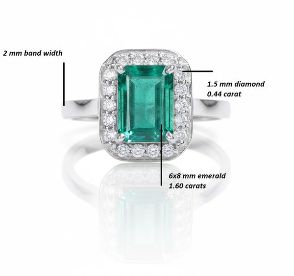 1.30 carat Emerald cut Natural Emerald and Diamond Engagement Ring Unique Gift for her