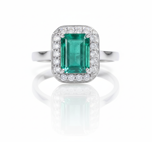 1.30 carat Emerald cut Natural Emerald and Diamond Engagement Ring Unique Gift for her