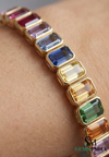 Rainbow Multi Color Emerald Cut Gemstone Bracelet - Elegant Statement Jewelry