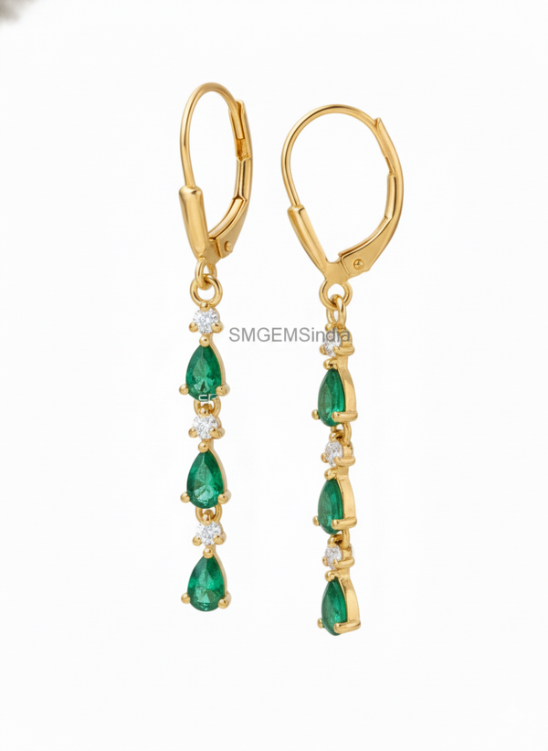 1.30 carat Pear Zambian Emerald Diamond Dangle Earrings 14k Gold Gift