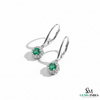 Round Emerald Halo Diamond Drop Leverback Earrings - Fine Gemstone Jewelry