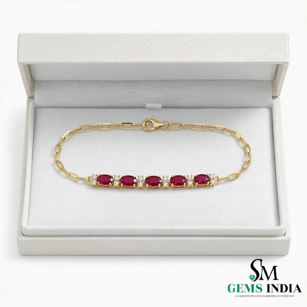 Oval Ruby Bracelet with Diamond Accents - Luxury July Birthstone Bracelet