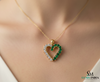 Green Emerald and White Diamond Open Heart Gold Pendant &\- Two Tone Pendant