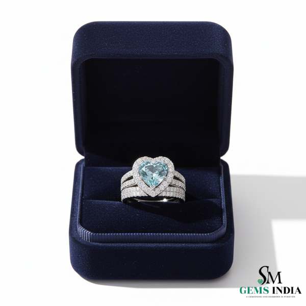 Natural Aquamarine Heart Diamond Ring for Women - Engagement Ring